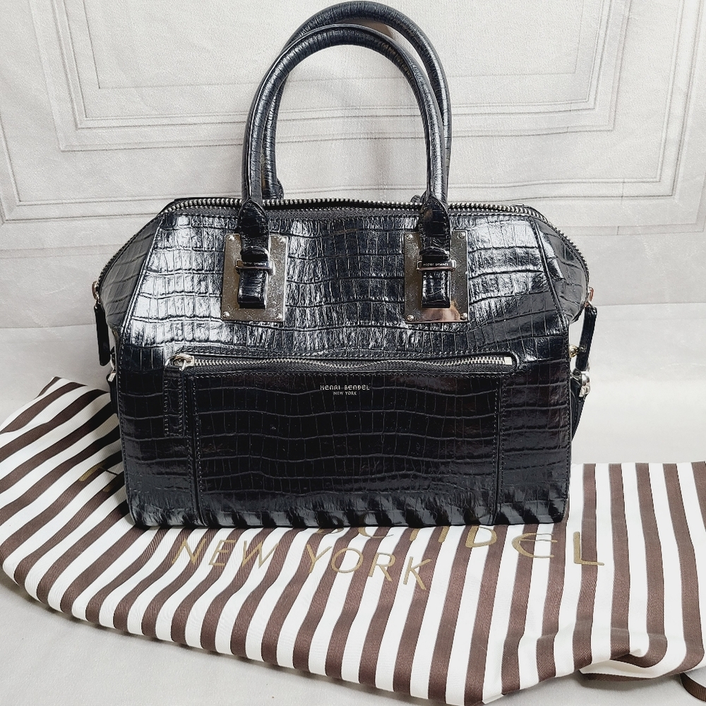 Henri Bendel Croc Print Leather Satchel